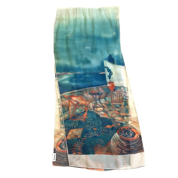 Stunning New Greek Scarf Santorini Scenic Mediterranean Coastal Design 29” - Picture 4 of 7